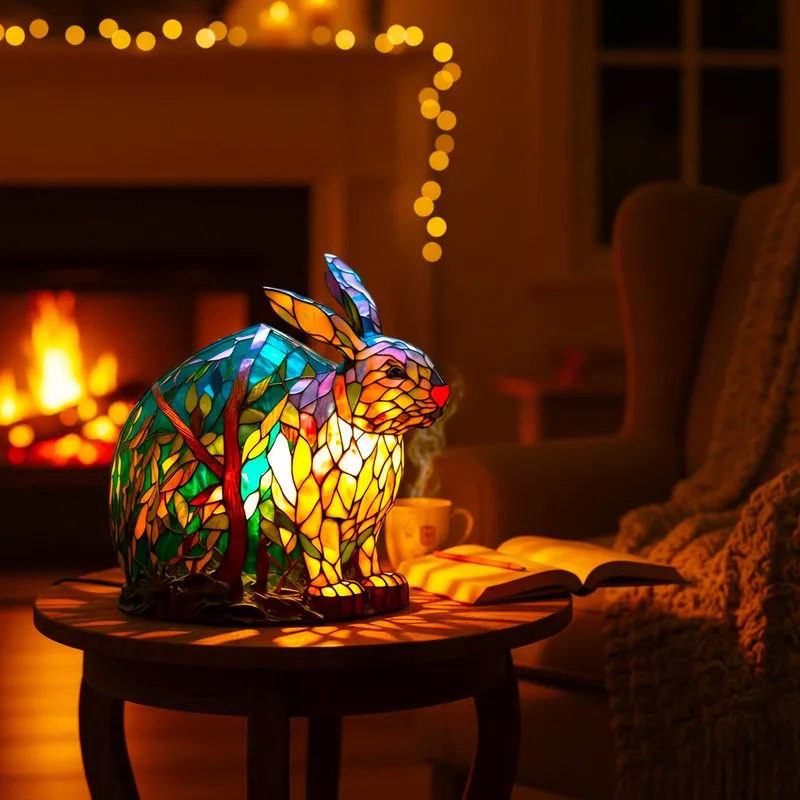 Poeurva witrażowa lampa w stylu leśnego króliczka 🐰✨