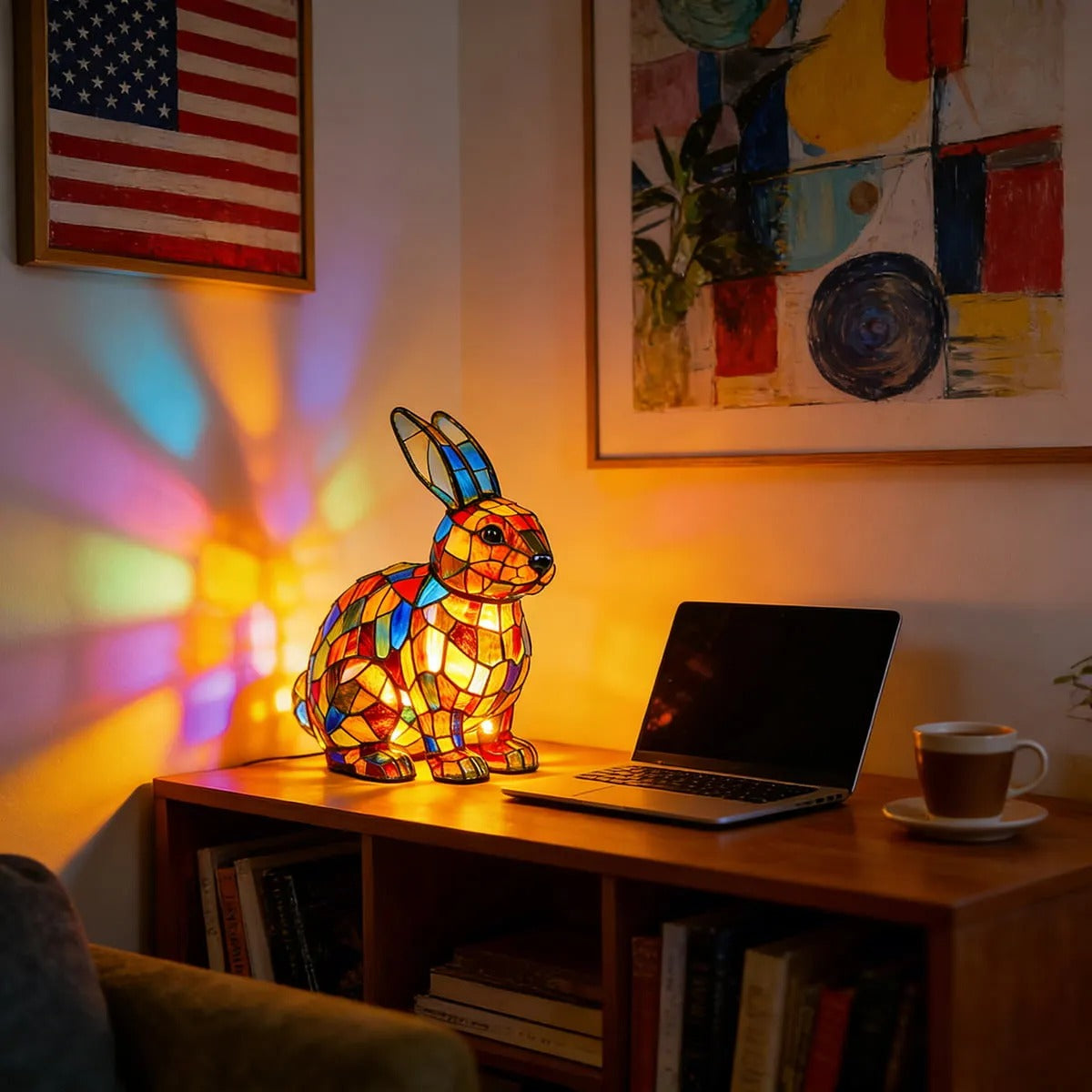 Poeurva witrażowa lampa w stylu leśnego króliczka 🐰✨