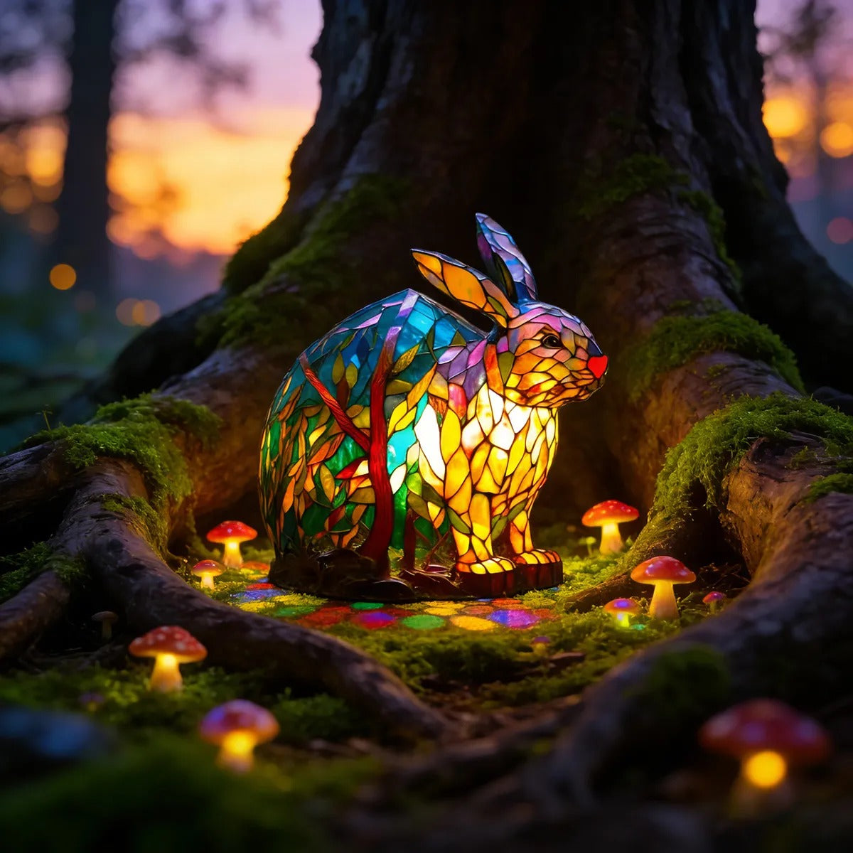 Poeurva witrażowa lampa w stylu leśnego króliczka 🐰✨