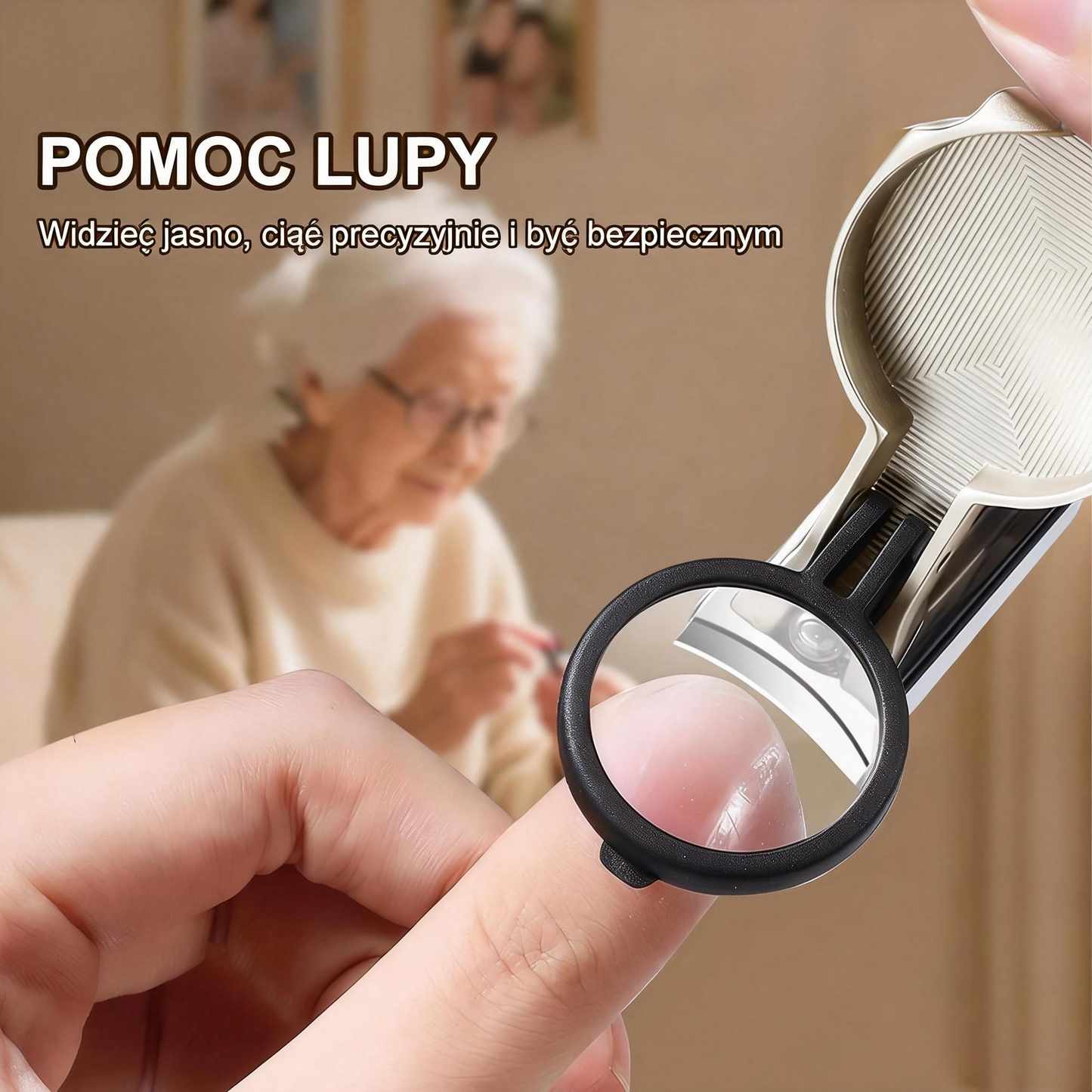 Specjalnie zaprojektowane dla seniorów nożyczki do paznokci przeciw rozpryskiwaniu , z lupą 🔍 dla precyzyjnego i bezpiecznego przycinania