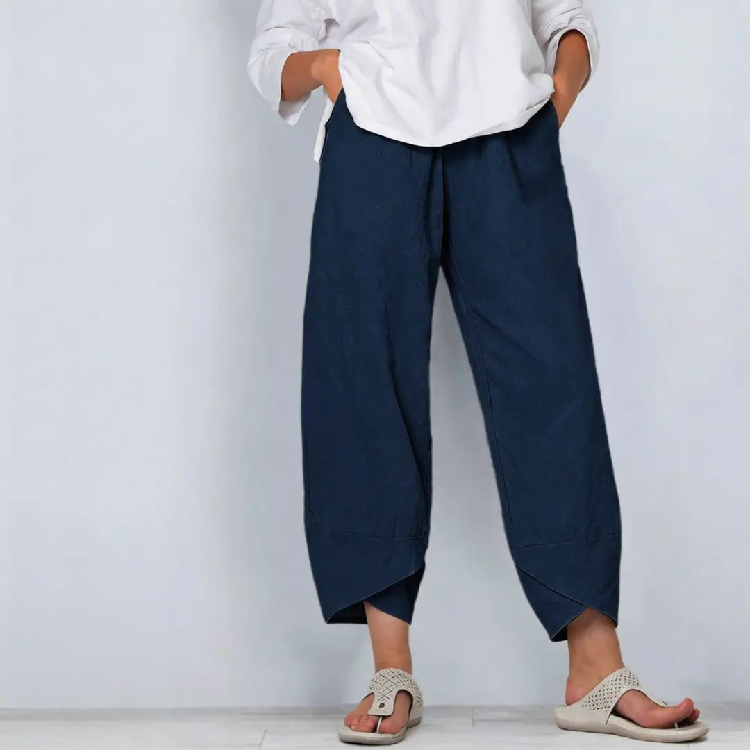 🎉 Ekskluzywna oferta dla członków | Jednokolorowe damskie spodnie z lnu i bawełny – Luźny krój, przewiewne letnie spodnie 7/8 w rozmiarach plus size ⭐
