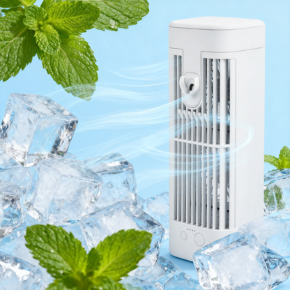 ❄️ Biurkowy Klimator Powietrza USB z Funkcją Mgiełki i Lampką LED – Możliwość Dodania Lodu dla Natychmiastowego Chłodzenia