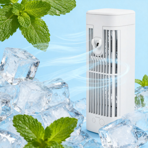 ❄️ Biurkowy Klimator Powietrza USB z Funkcją Mgiełki i Lampką LED – Możliwość Dodania Lodu dla Natychmiastowego Chłodzenia