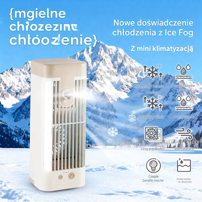 ❄️ Biurkowy Klimator Powietrza USB z Funkcją Mgiełki i Lampką LED – Możliwość Dodania Lodu dla Natychmiastowego Chłodzenia