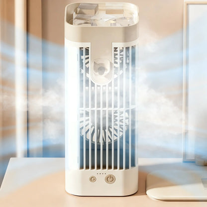 ❄️ Biurkowy Klimator Powietrza USB z Funkcją Mgiełki i Lampką LED – Możliwość Dodania Lodu dla Natychmiastowego Chłodzenia
